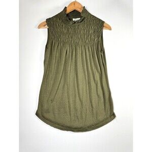 Sundance Top Womens XS Olive Green Smocked Mock Neck Sleeveless Lyocell Portugal